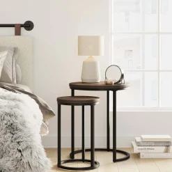 Nesting Round End Table Set Black/Nutmeg (Set of 2)
