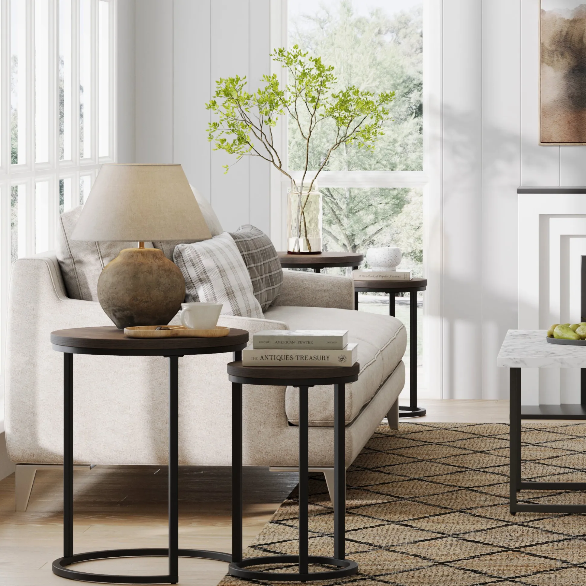 Nesting Round End Table Set Black/Nutmeg (Set of 2)