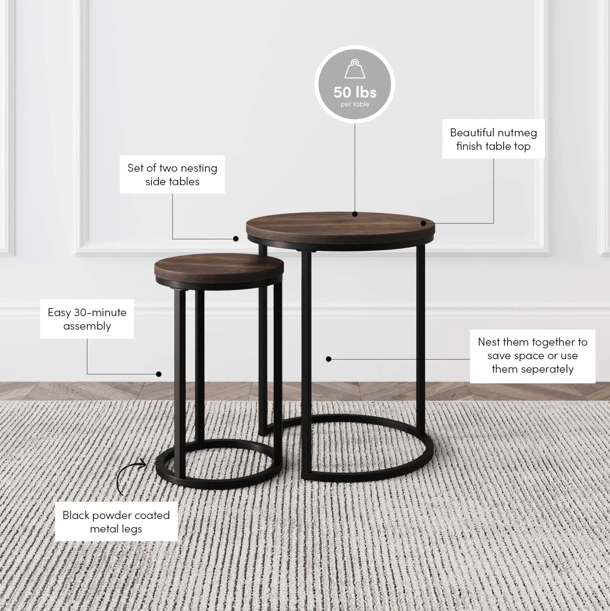 Nesting Round End Table Set Black/Nutmeg (Set of 2)