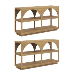 Organic Modern Wood Arched Open Shelf Storage Cabinet Light Brown (Set of 2)