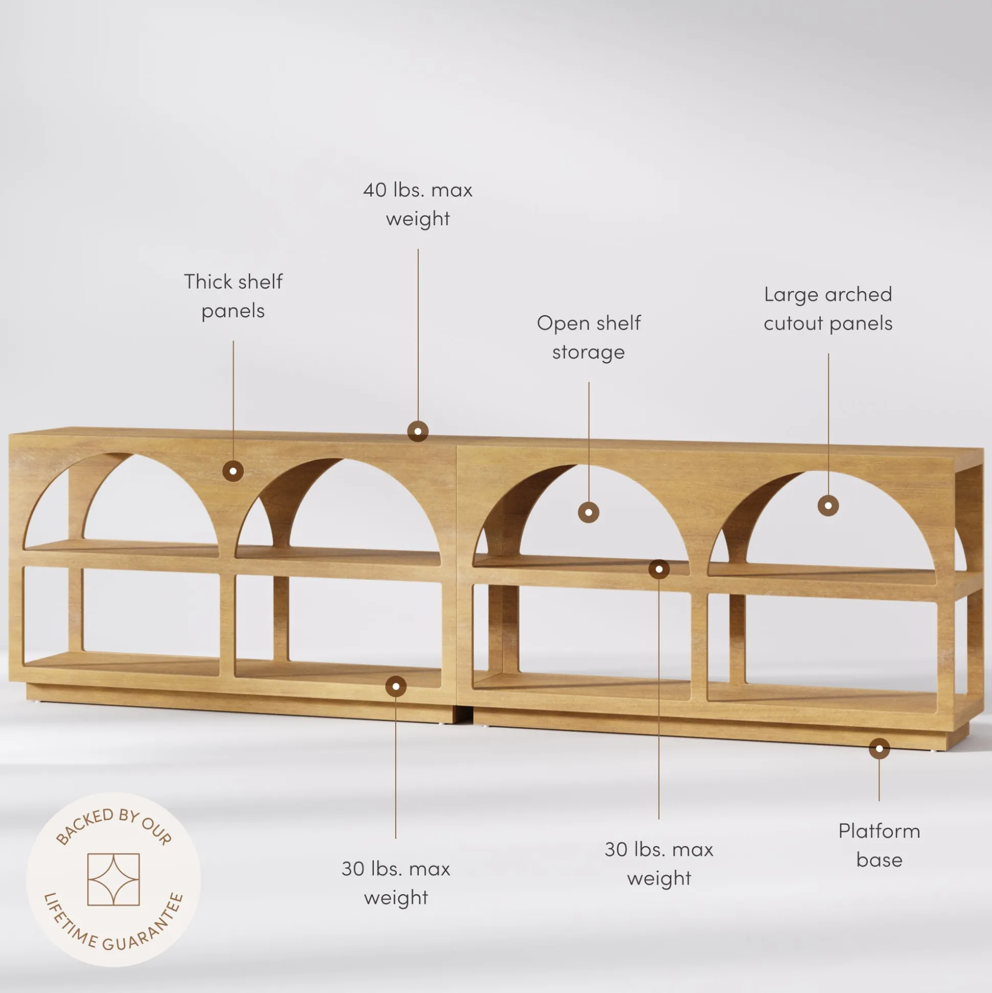 Organic Modern Wood Arched Open Shelf Storage Cabinet Light Brown (Set of 2)