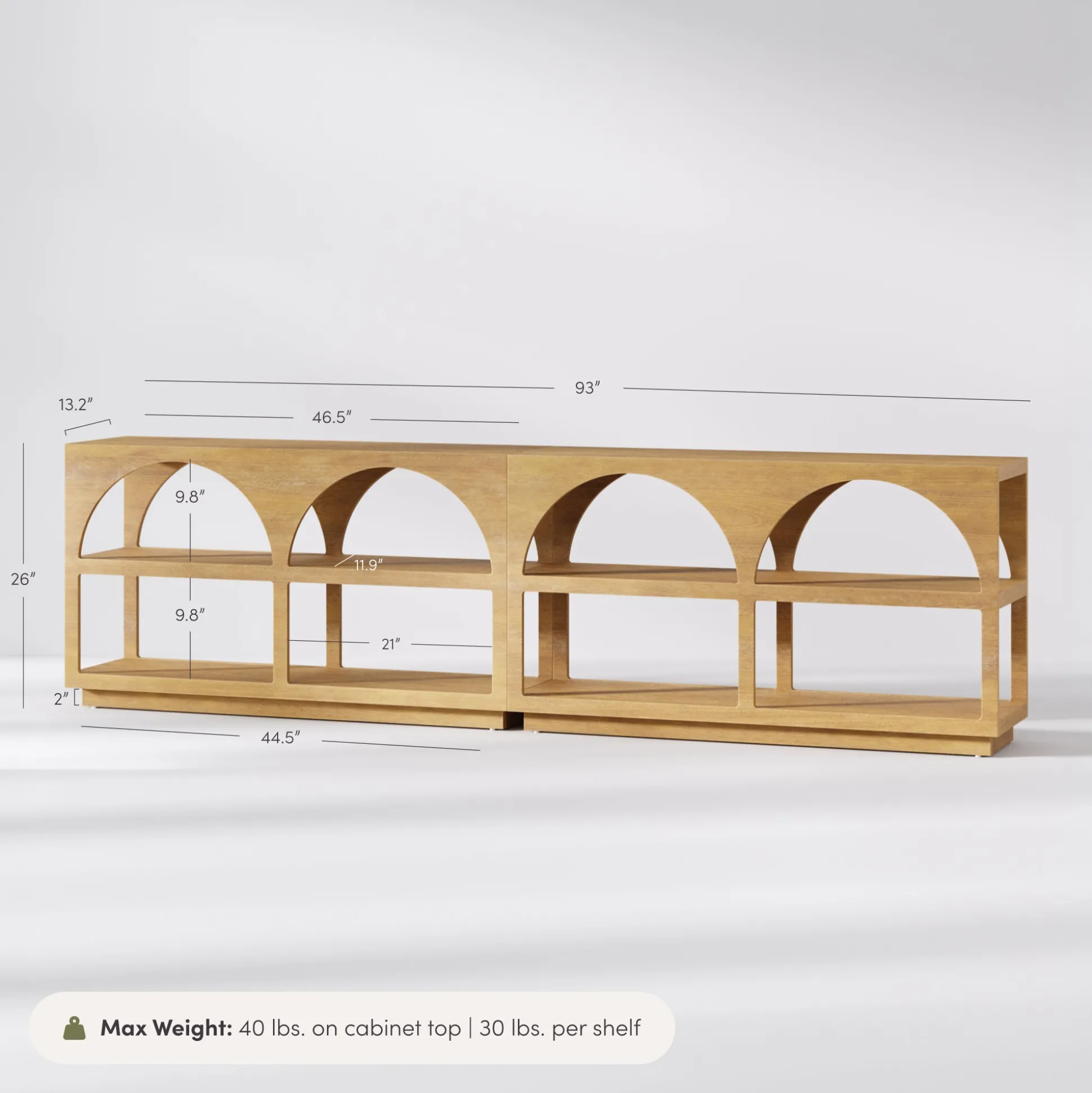 Organic Modern Wood Arched Open Shelf Storage Cabinet Light Brown (Set of 2)