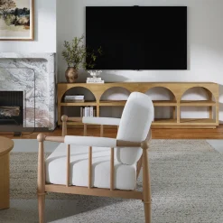 Organic Modern Wood Arched Open Shelf Storage Cabinet Light Brown