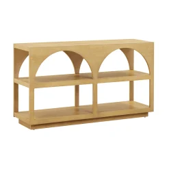 Organic Modern Wood Arched Open Shelf Storage Cabinet Light Brown