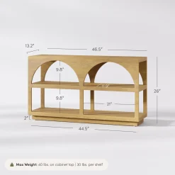 Organic Modern Wood Arched Open Shelf Storage Cabinet Light Brown