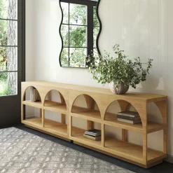 Organic Modern Wood Arched Open Shelf Storage Cabinet Light Brown
