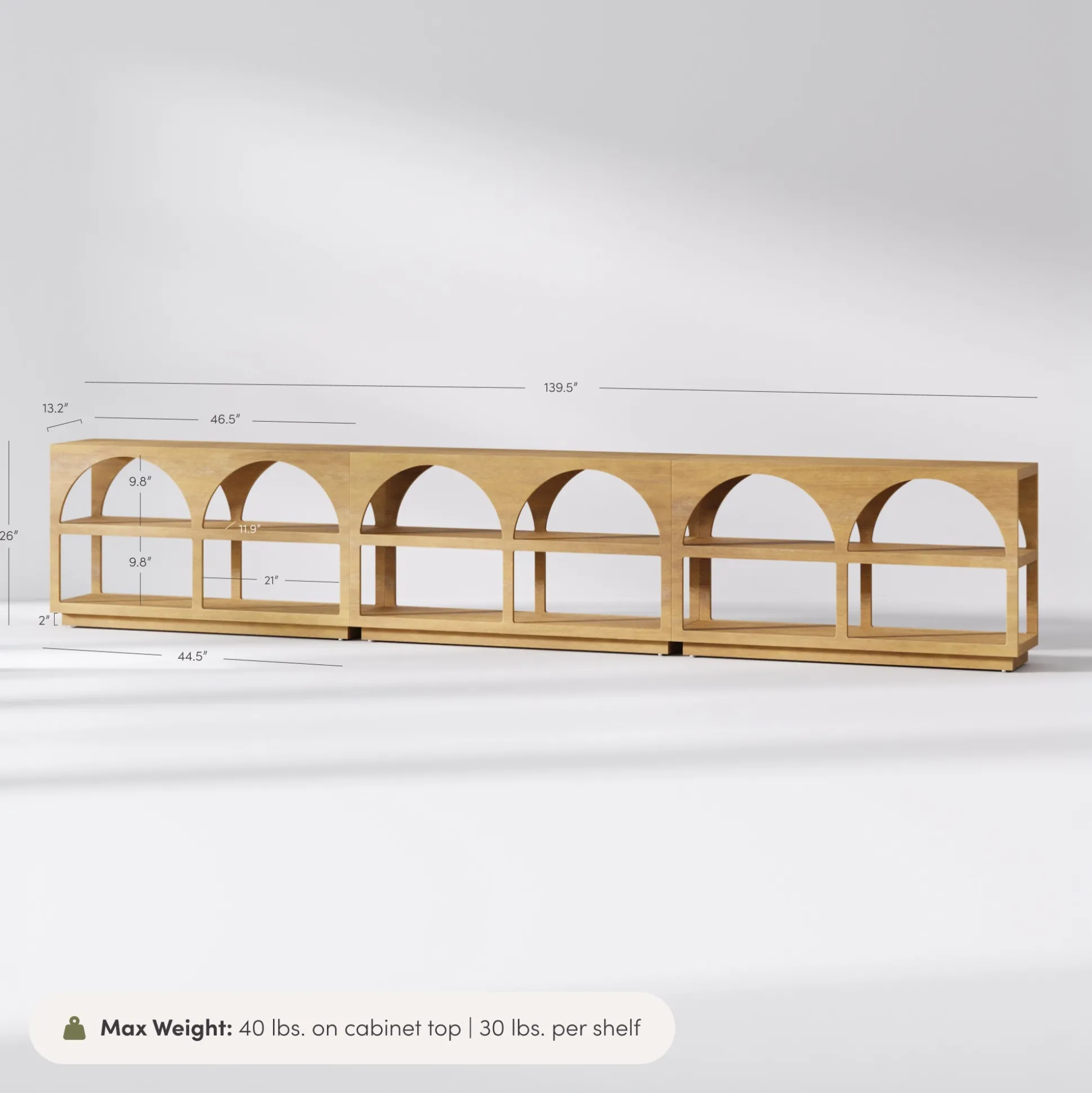 Organic Modern Wood Arched Open Shelf Storage Cabinet Light Brown (Set of 3)