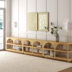 Organic Modern Wood Arched Open Shelf Storage Cabinet Light Brown (Set of 3)