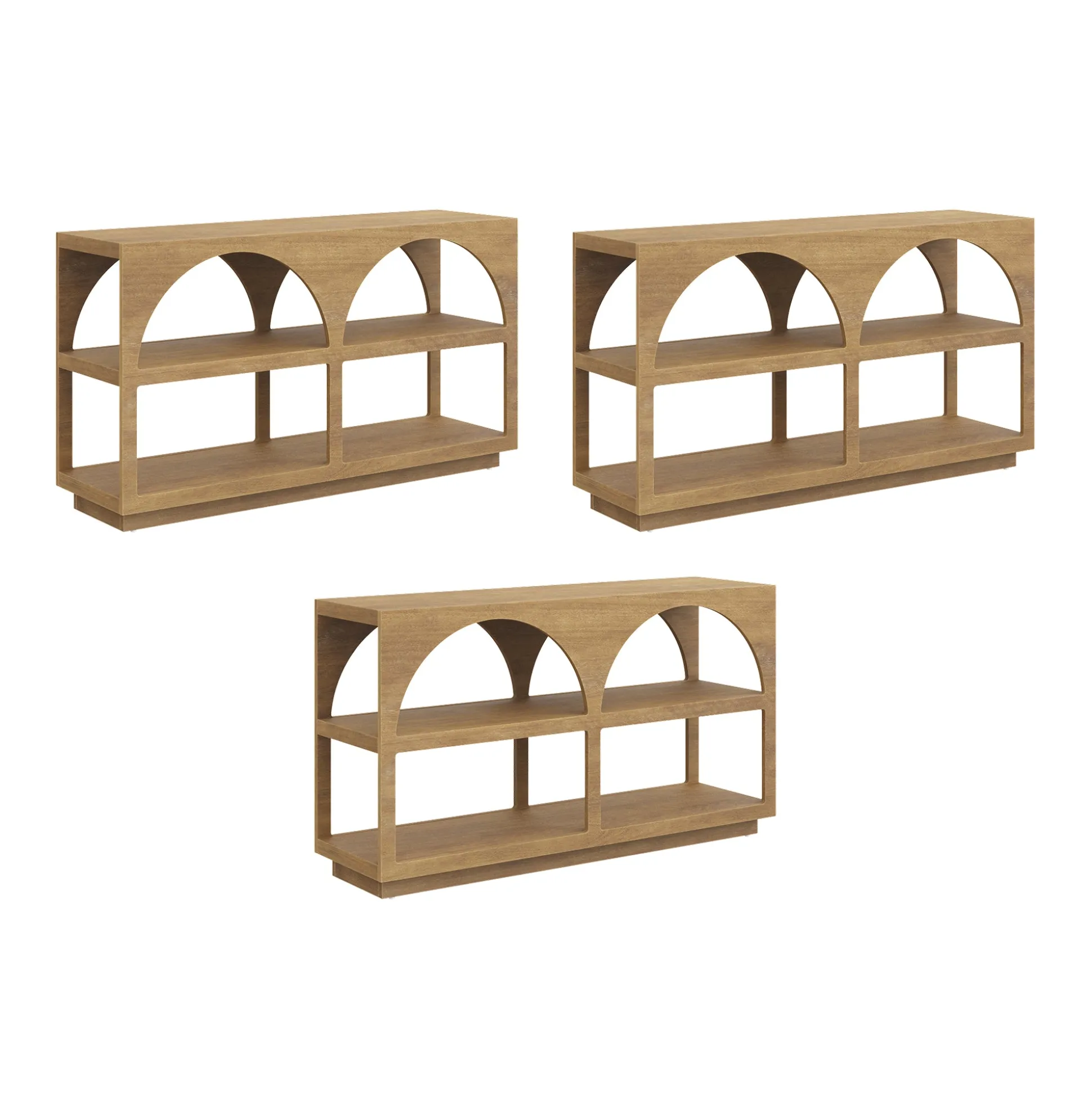 Organic Modern Wood Arched Open Shelf Storage Cabinet Light Brown (Set of 3)