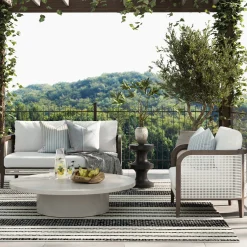 Outdoor Wood & Rattan Patio Arm Chair Graphite