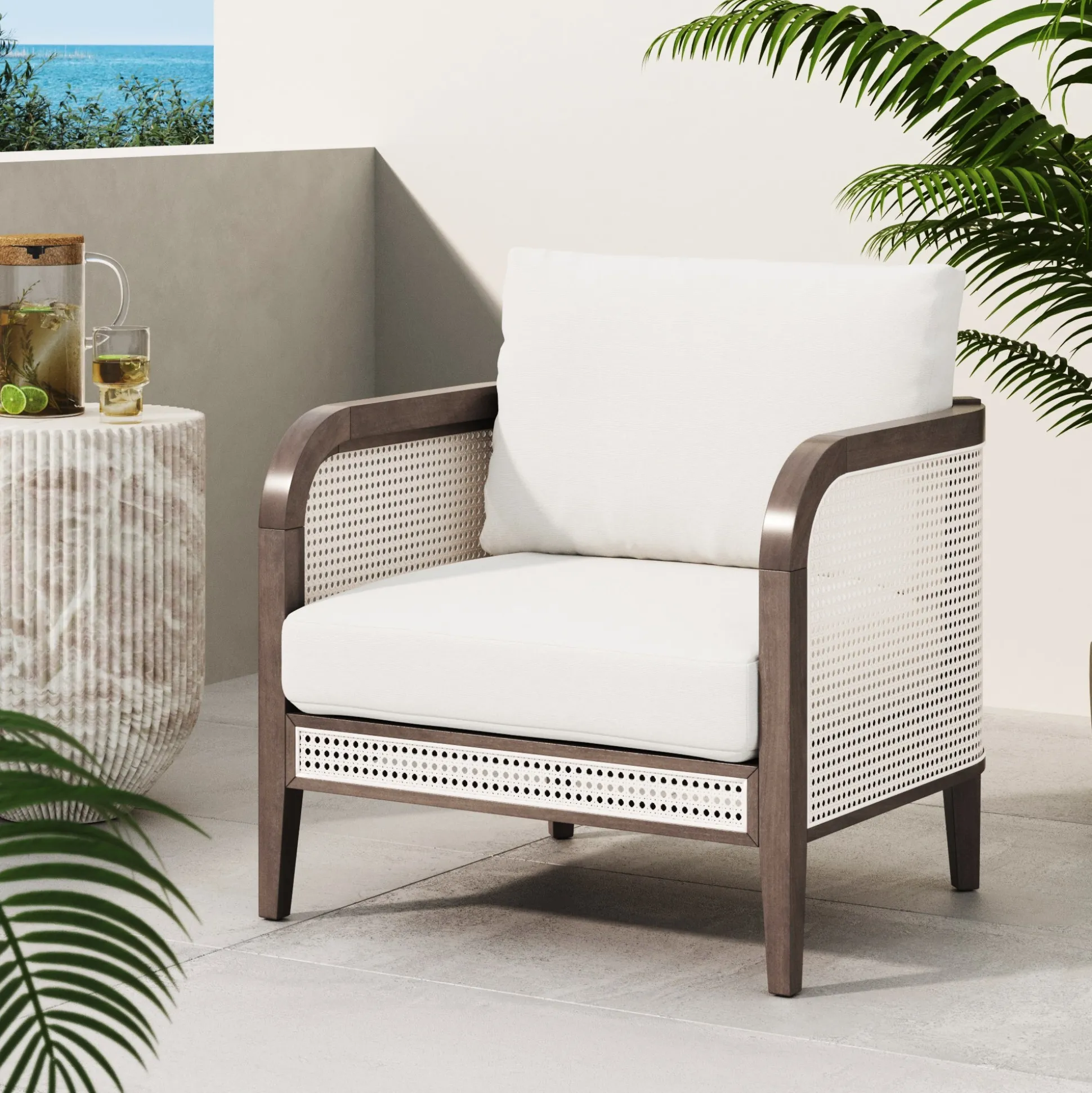 Outdoor Wood & Rattan Patio Arm Chair Graphite