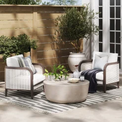 Outdoor Wood & Rattan Patio Arm Chair Graphite