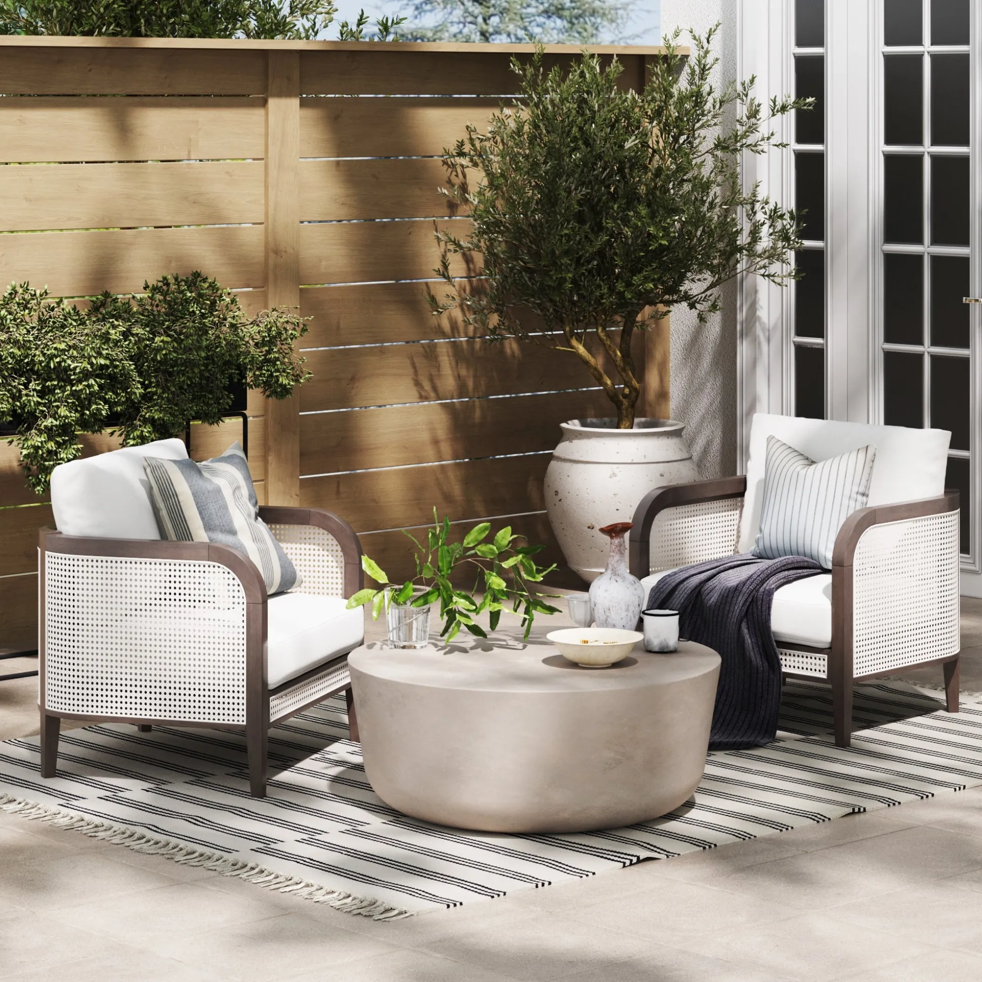 Outdoor Wood & Rattan Patio Arm Chair Graphite