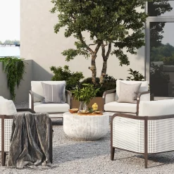 Outdoor Wood & Rattan Patio Arm Chairs Graphite (Set of 4)
