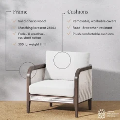 Outdoor Wood & Rattan Patio Arm Chairs Graphite (Set of 4)