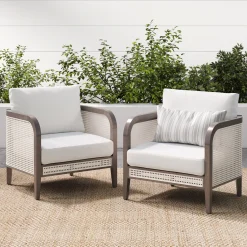Outdoor Wood & Rattan Patio Arm Chairs Graphite (Set of 2)