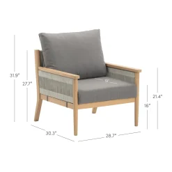 Outdoor Wood & Rope Patio Arm Chairs Medium Gray (Set of 2)