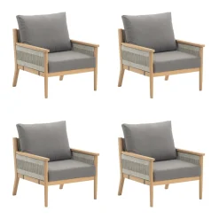Outdoor Wood & Rope Patio Arm Chairs Medium Gray (Set of 4)
