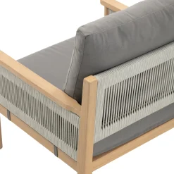 Outdoor Wood & Rope Patio Arm Chairs Medium Gray (Set of 4)