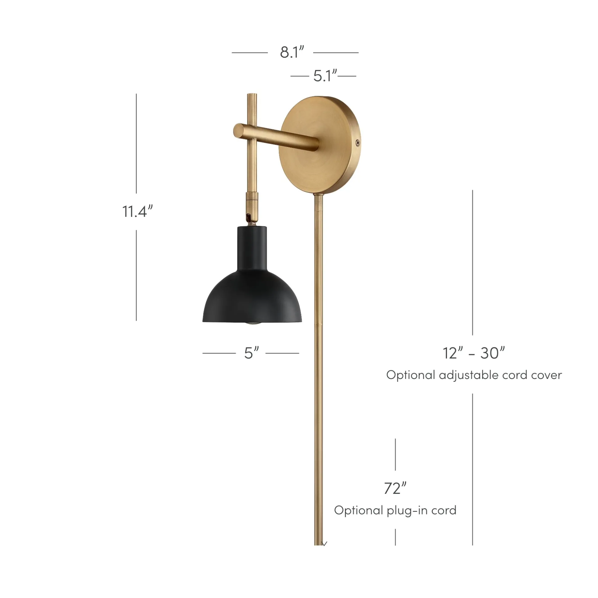 Plug-In Adjustable Metal Wall Light Black Brass