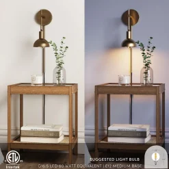 Plug-In Adjustable Metal Wall Light Brass