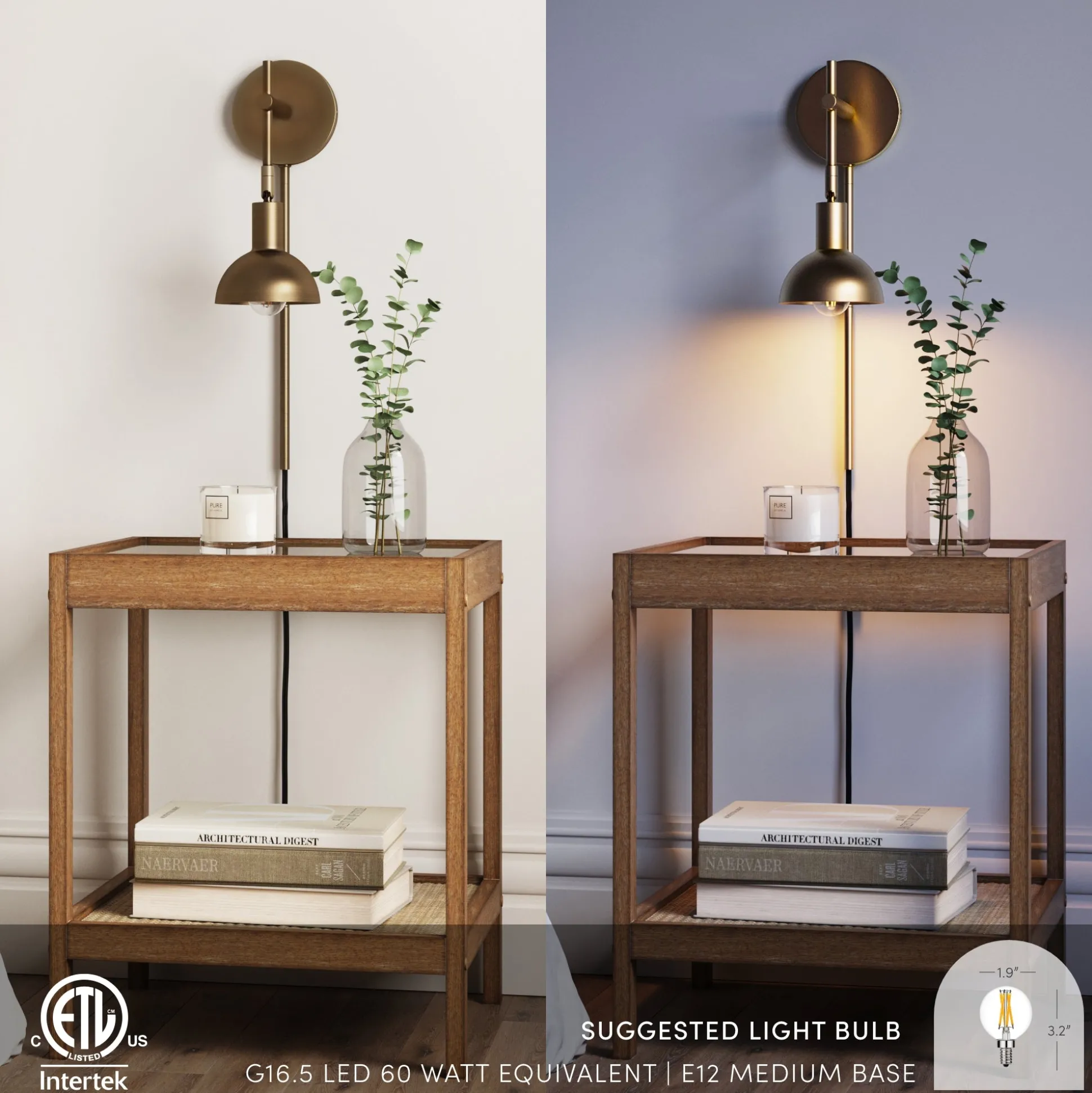 Plug-In Adjustable Metal Wall Light Brass
