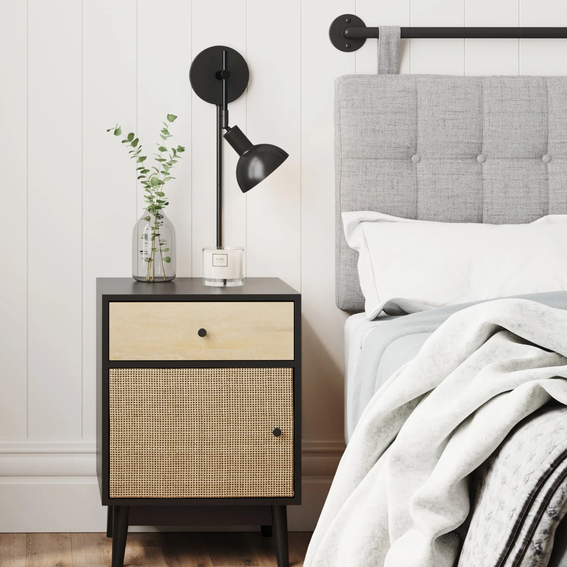 Plug-In Adjustable Metal Wall Light Black