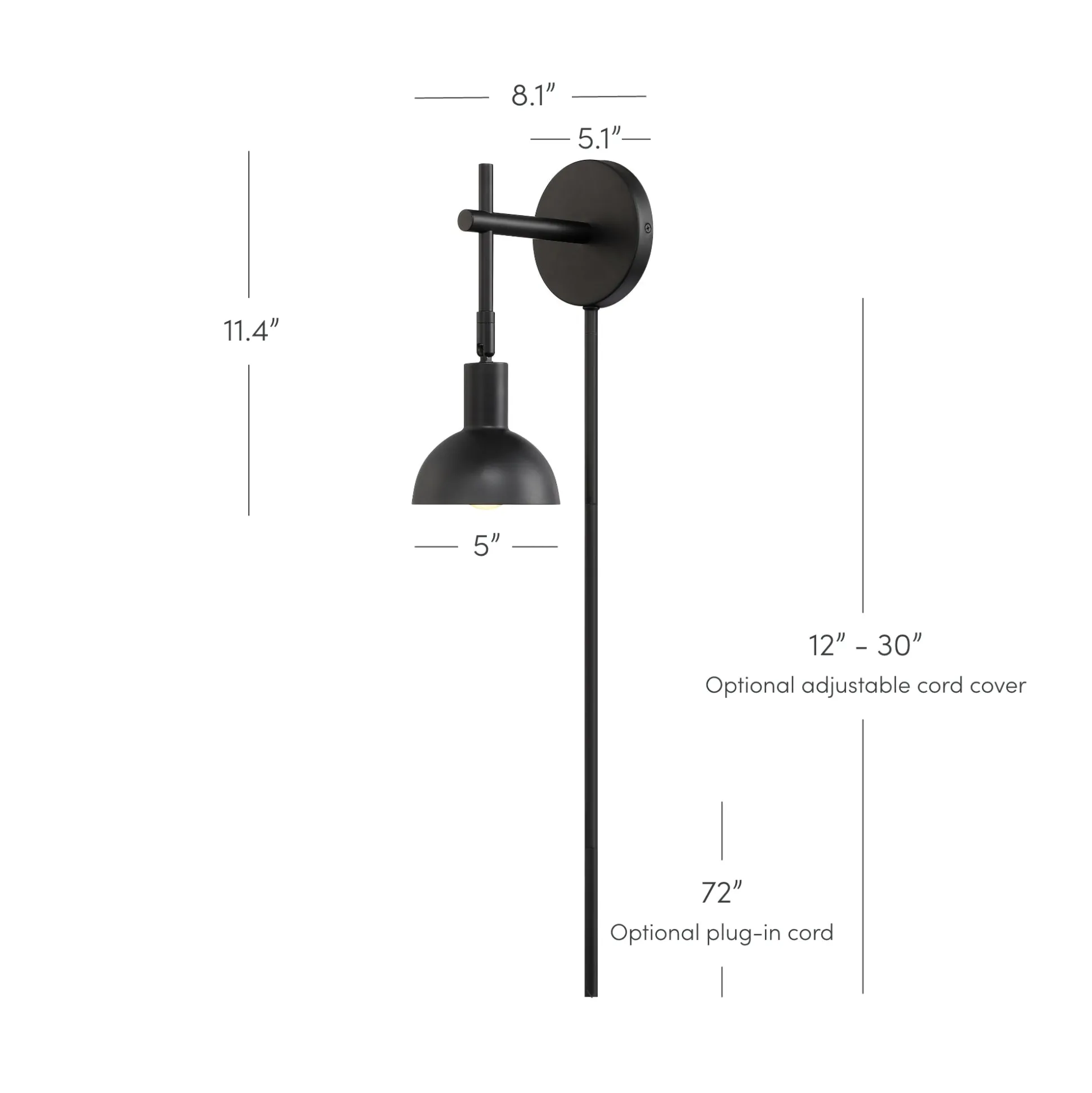 Plug-In Adjustable Metal Wall Light Black
