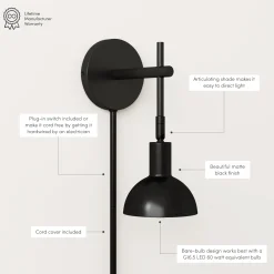 Plug-In Adjustable Metal Wall Light Black