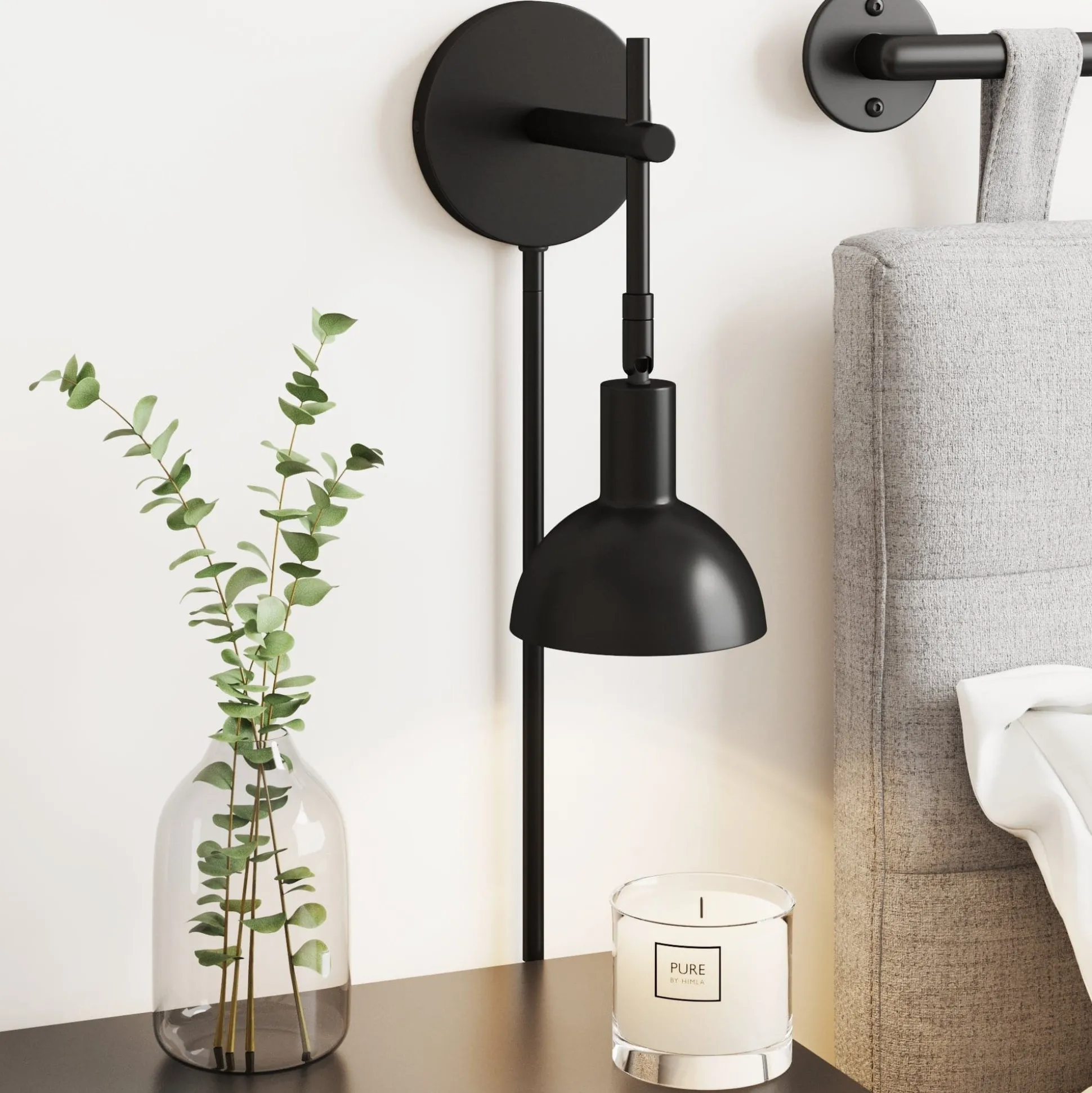 Plug-In Adjustable Metal Wall Light Black
