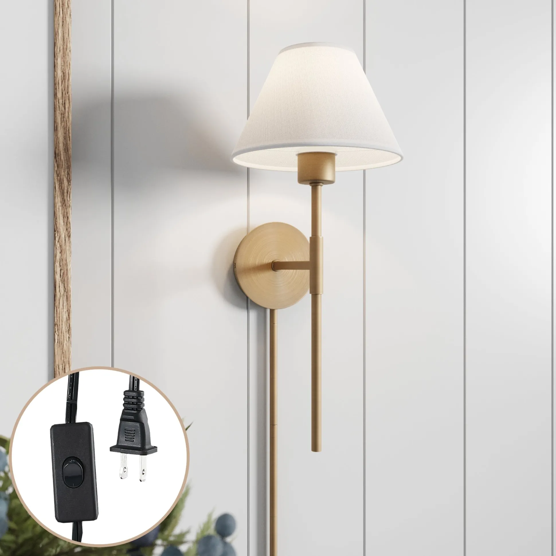 Plug-in Cotton Shade Wall Light