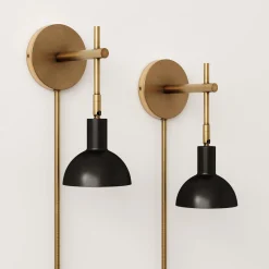 Plug-in Metal Wall Light Black Brass (Set of 2)