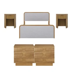 Queen Bedroom Set with 2 Arched Dressers and 2 Nightstands Gray/Light Brown