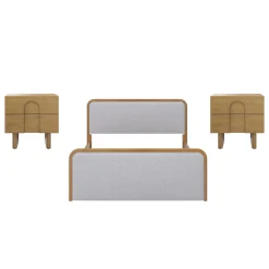 Queen Bedroom Set with 2 Nightstands Gray/Light Brown