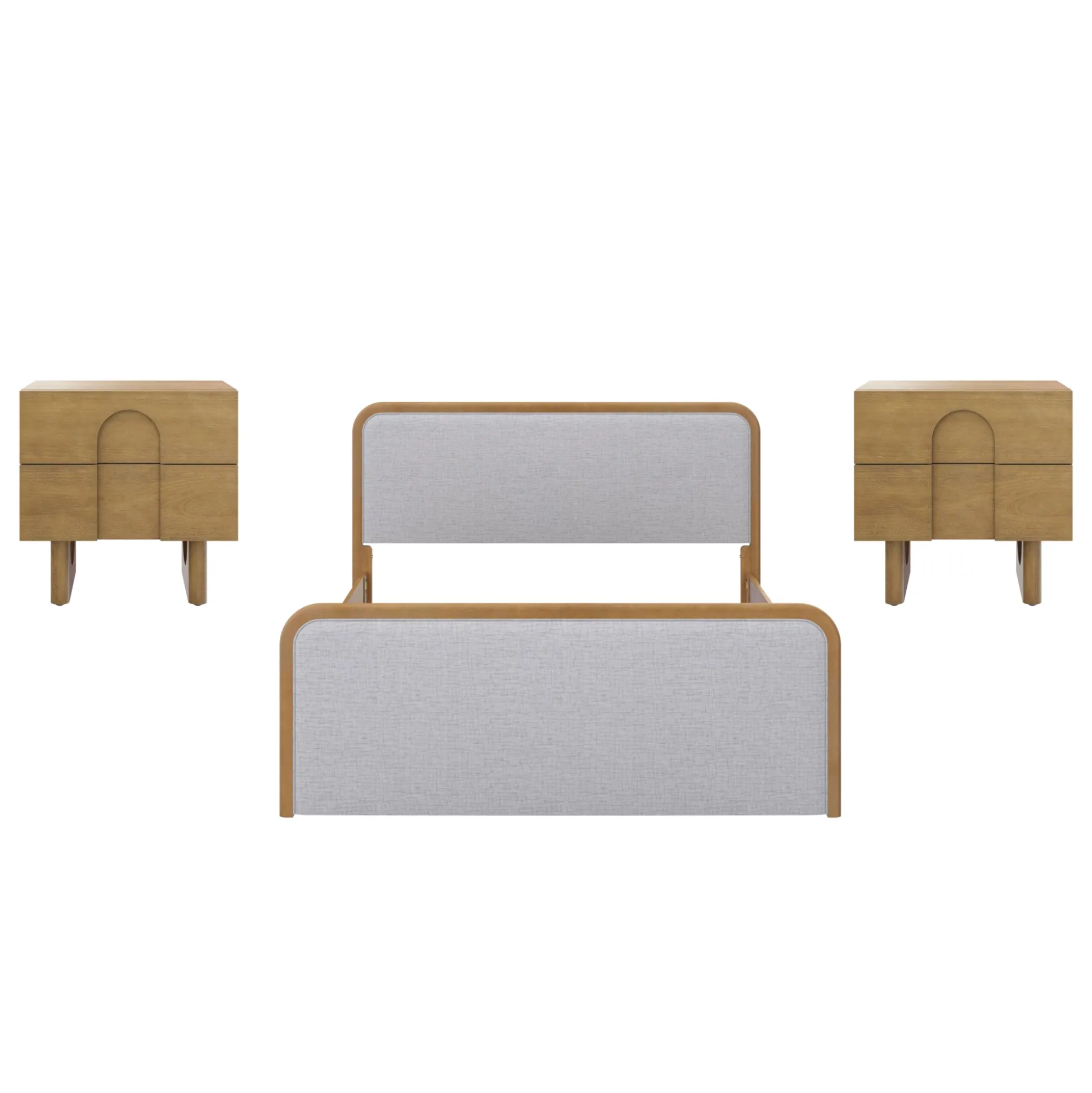 Queen Bedroom Set with 2 Nightstands Gray/Light Brown