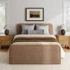 Queen Rounded Faux Leather Bed Frame with 2 Nightstands Light Brown