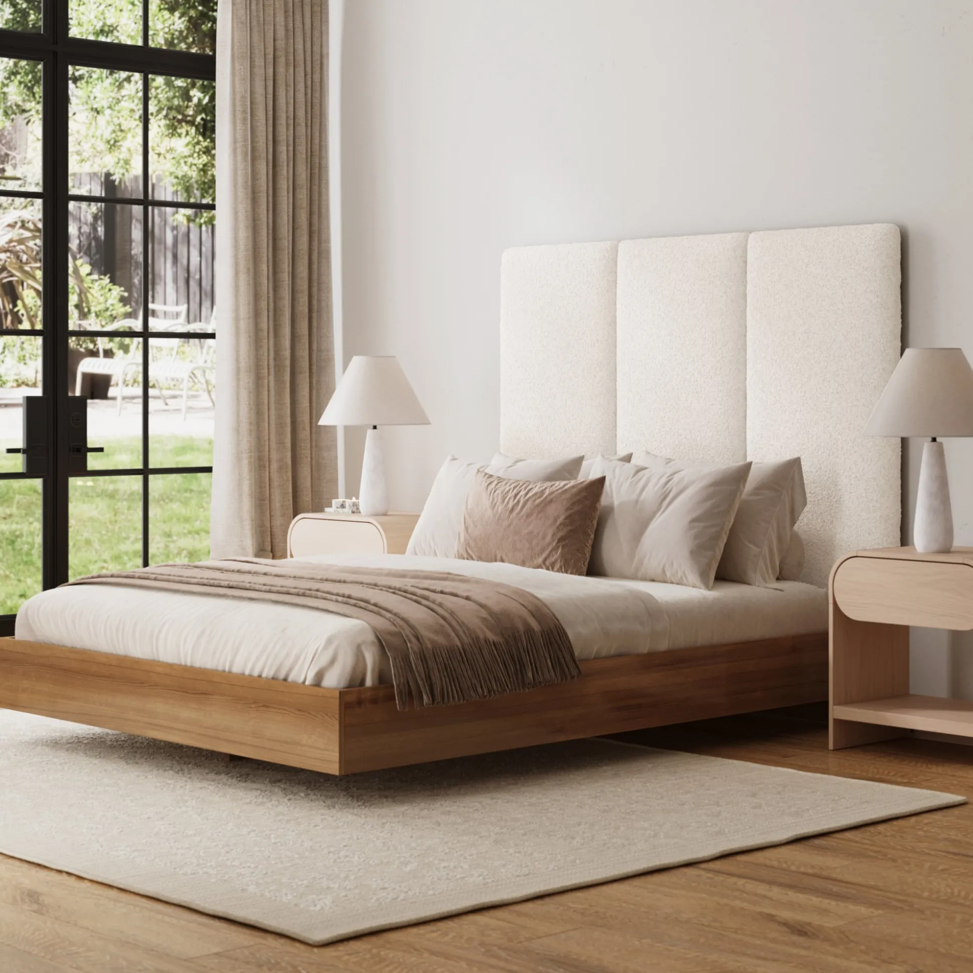 Queen Size Wall Mounted Textured Boucle Headboard