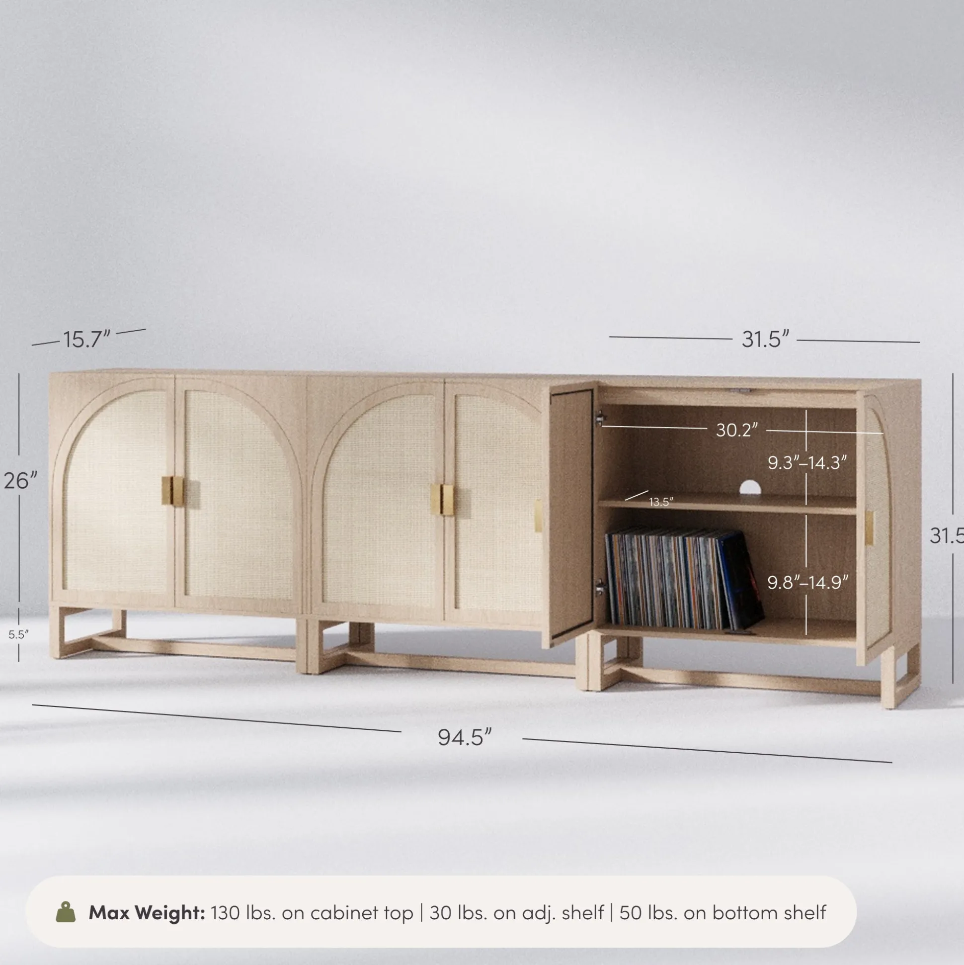 Rattan Arched TV Console Stand for TVs up to 75" Raw Oak