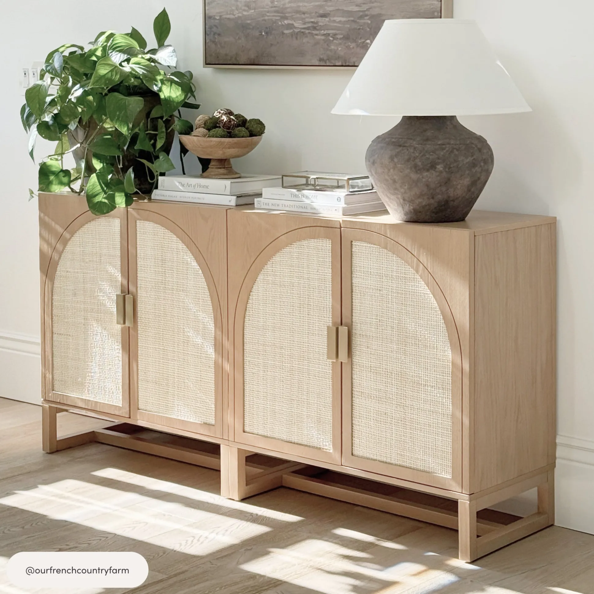 Rattan Arched TV Console Stand for TVs up to 75" Raw Oak