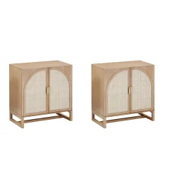 Rattan Arched TV Console Stand for TVs up to 65" Raw Oak