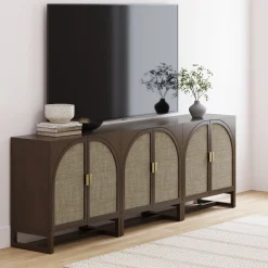 Rattan Arched TV Console Stand for TVs up to 75" Brown
