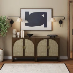 Rattan Arched TV Console Stand for TVs up to 65" Brown