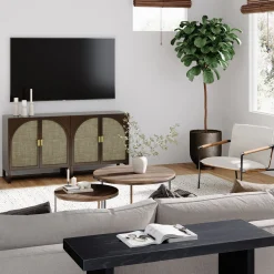 Rattan Arched TV Console Stand for TVs up to 65