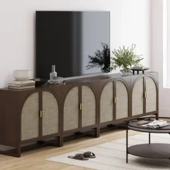 Rattan Arched TV Console Stand for TVs up to 100" Brown