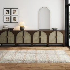 Rattan Arched TV Console Stand for TVs up to 100" Brown