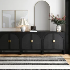 Rattan Arched TV Console Stand for TVs up to 75" Black Rattan
