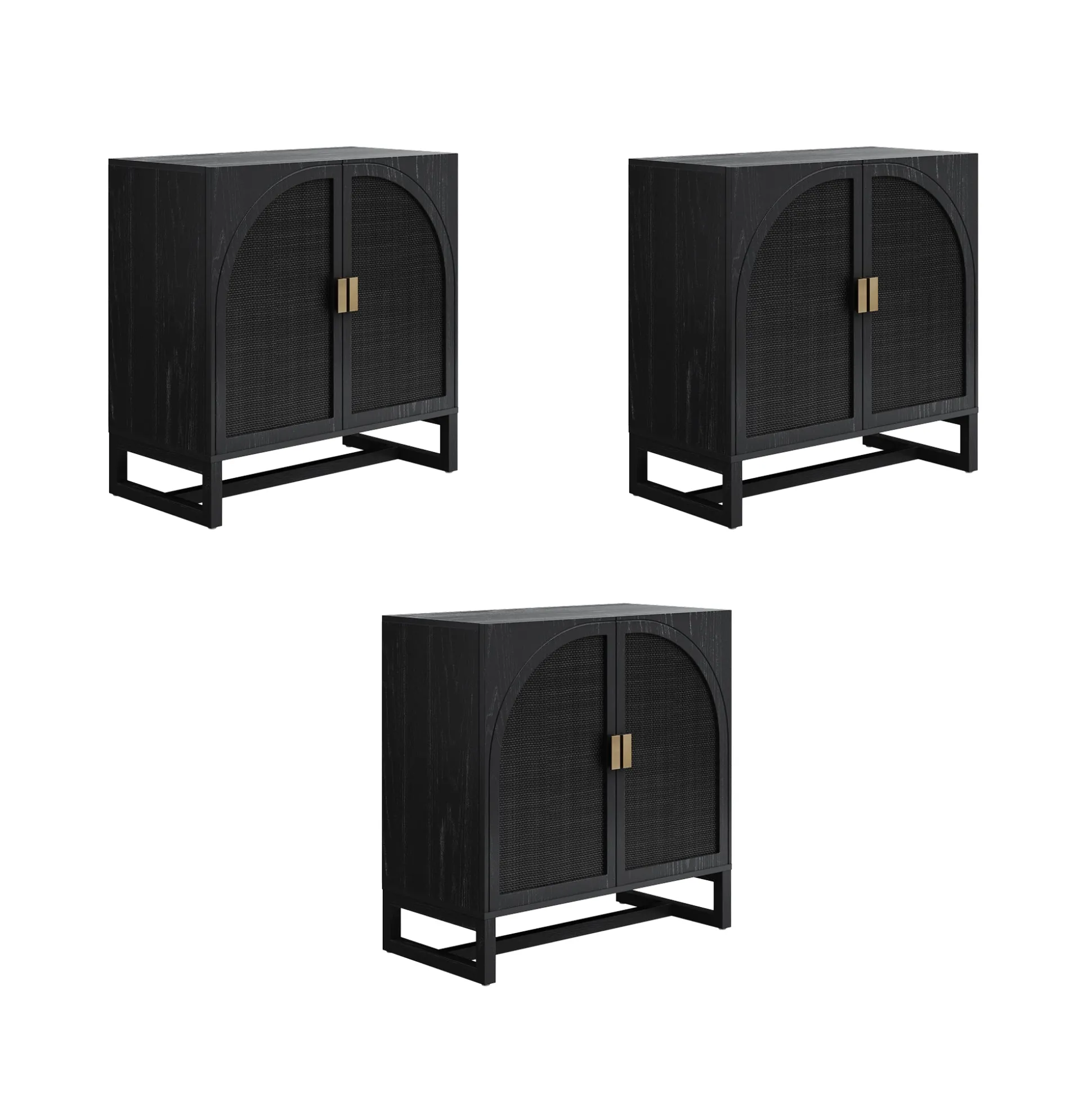 Rattan Arched TV Console Stand for TVs up to 75" Black Rattan