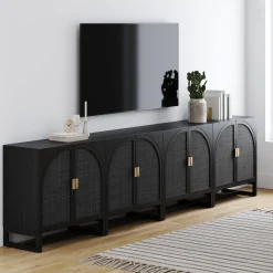 Rattan Arched TV Console Stand for TVs up to 100" Black Rattan