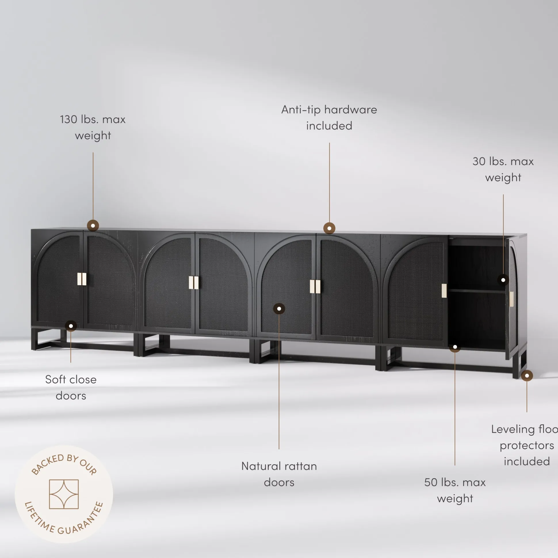 Rattan Arched TV Console Stand for TVs up to 100" Black Rattan