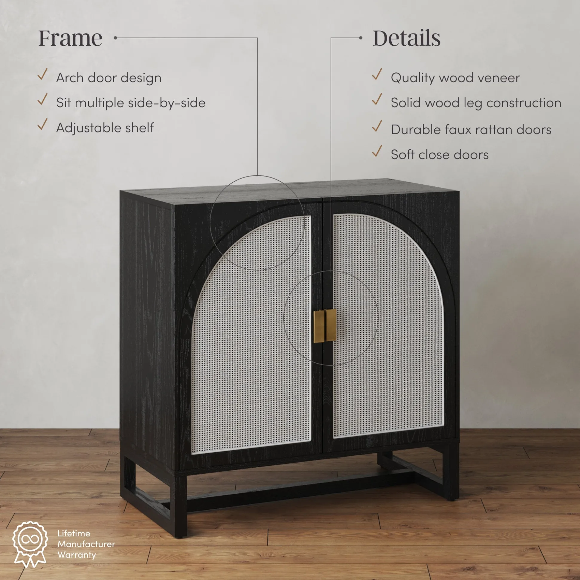 Rattan Arched TV Stand Media Console for TVs up to 75" Black